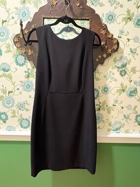 Calvin Klein Black Sheath Dress Sleeveless Gold Zip Career Cocktail Size 12